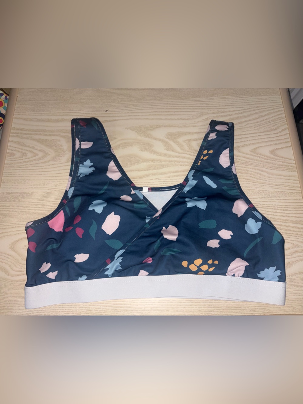 Amazon Navy Floral Sports Bikini Top - Pink, Green & Yellow Accents